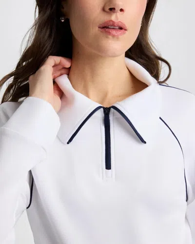 Chico's Soft Pique Half-zip Pullover Top In White In White