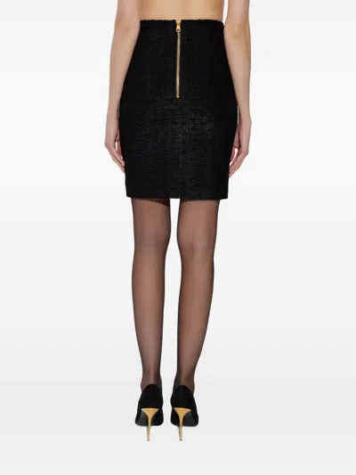 Balmain Monogram Midi Skirt Textured Patterned Design In Black