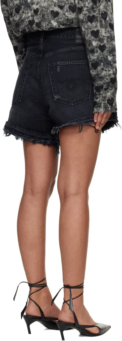 R13 Crossover Asymmetric Distressed Denim Shorts In Black