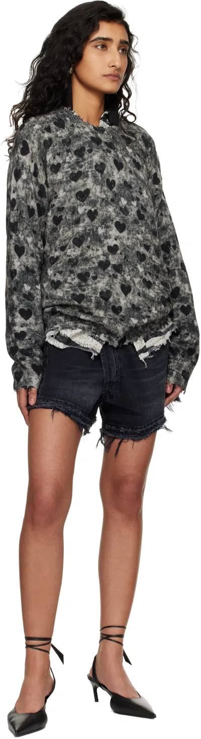 R13 Crossover Asymmetric Distressed Denim Shorts In Black