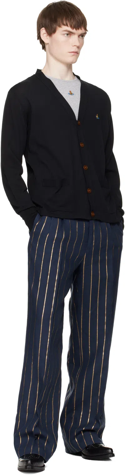 Vivienne Westwood Black V Neck Cardigan With Orb Embroidery In Cotton And Cashmere