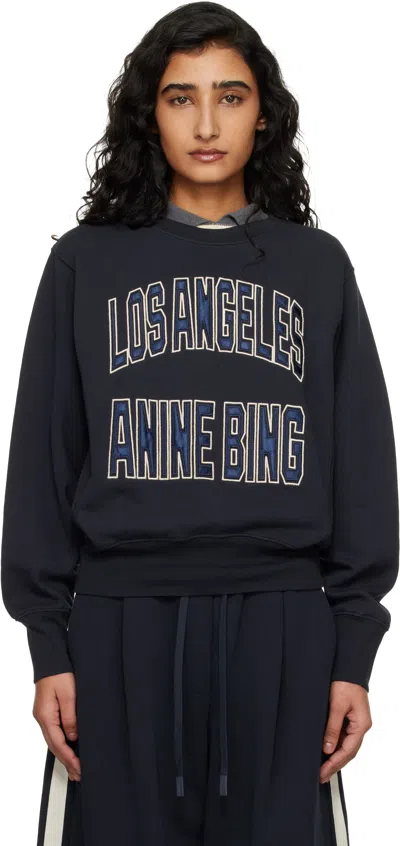 Anine Bing Womens Vintage Black Harry Logo-embroidered Cotton Sweatshirt In Blue