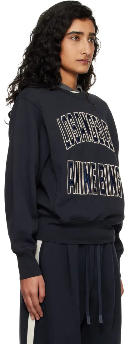Anine Bing Womens Vintage Black Harry Logo-embroidered Cotton Sweatshirt In Blue