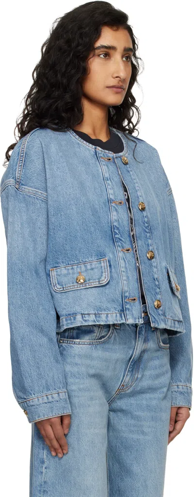 Anine Bing Blanchet Denim Jacket Round Neck Design In Blue