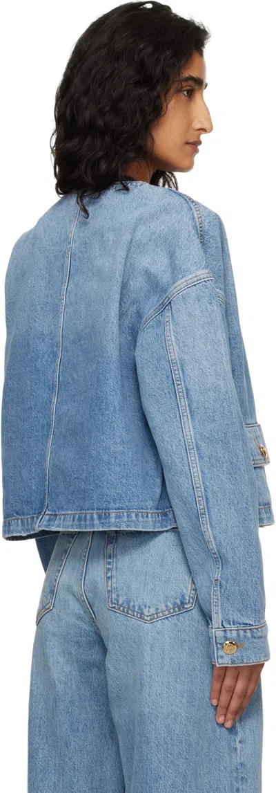 Anine Bing Blanchet Denim Jacket Round Neck Design In Blue