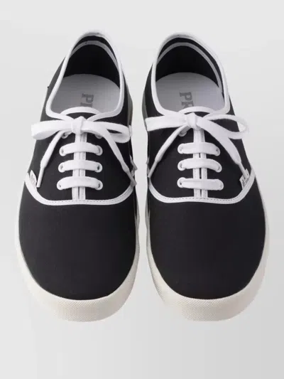 Prada Lace Up Sneakers Contrast Trim Rubber Sole In Black