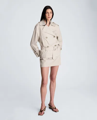 Kenneth Cole Double Breasted Short Trench Coat In Neutral