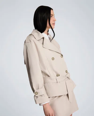 Kenneth Cole Double Breasted Short Trench Coat In Neutral