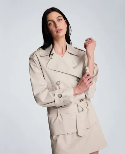 Kenneth Cole Double Breasted Short Trench Coat In Neutral