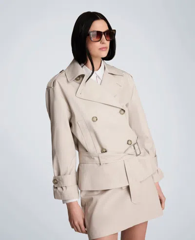 Kenneth Cole Double Breasted Short Trench Coat In Neutral