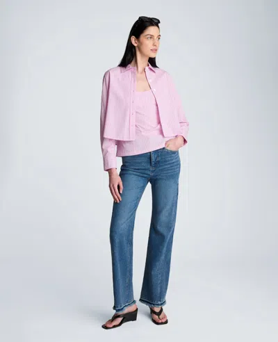 Kenneth Cole Cropped Long Sleeve Button Front Shirt In Purple