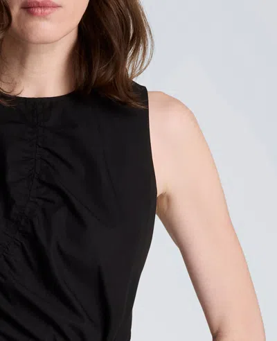 Kenneth Cole Asymmetric Ruched Cotton Blend Midi Dress In Black
