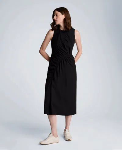 Kenneth Cole Asymmetric Ruched Cotton Blend Midi Dress In Black