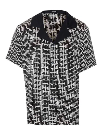 Balmain Short Sleeves Shirt Geometric Pattern Collar In Black