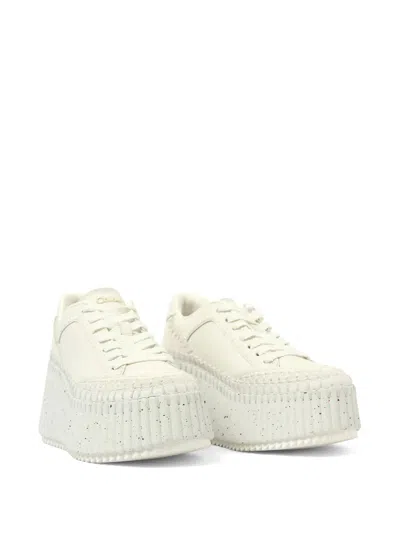 Chloé Chloe Nama Panelled Leather Flatform Sneakers In White