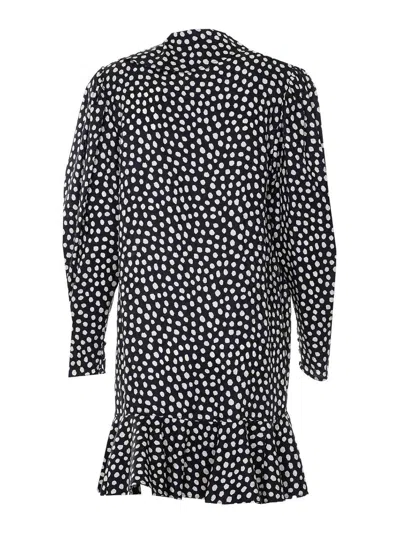 Chloé Dots-print Silk Jacquard Capelet Long-sleeve Mini Dress In Black