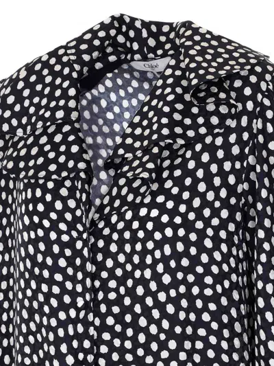 Chloé Dots-print Silk Jacquard Capelet Long-sleeve Mini Dress In Black