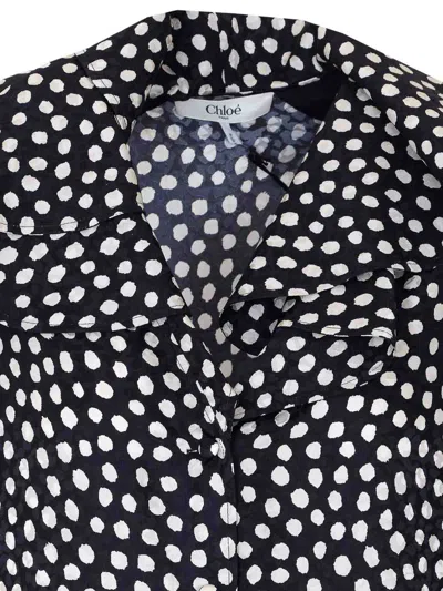 Chloé Dots-print Silk Jacquard Capelet Long-sleeve Mini Dress In Black