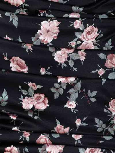 Dolce & Gabbana Black Dress With Floral Print And Side Draping In Silk Woman In Black