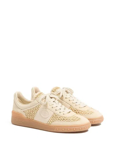 Valentino Garavani Upvillage Sneakers In Woven Raffia In Neutral