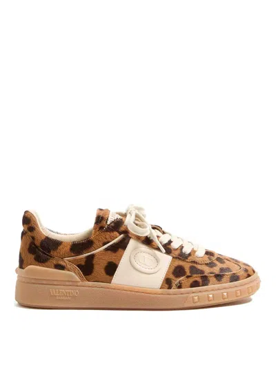 Valentino Garavani Upvillage Trainer In Pony-effect Calfskin Leather Woman Animal Print 39.5 In Brown