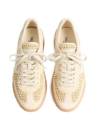 Valentino Garavani Upvillage Sneakers In Woven Raffia In Neutral