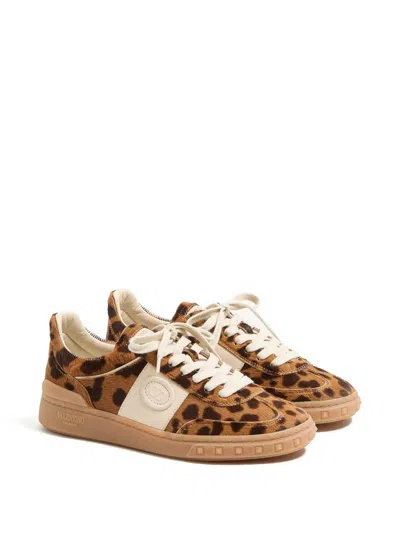 Valentino Garavani Upvillage Trainer In Pony-effect Calfskin Leather Woman Animal Print 39.5 In Brown