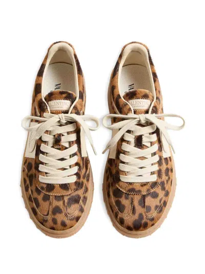 Valentino Garavani Upvillage Trainer In Pony-effect Calfskin Leather Woman Animal Print 39.5 In Brown