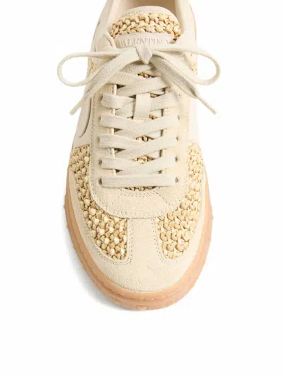 Valentino Garavani Upvillage Sneakers In Woven Raffia In Neutral