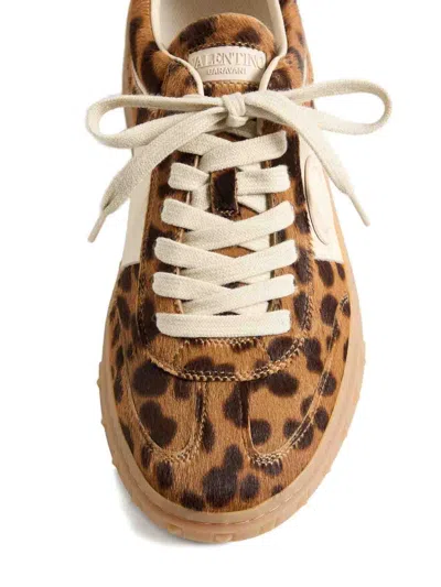 Valentino Garavani Upvillage Trainer In Pony-effect Calfskin Leather Woman Animal Print 39.5 In Brown