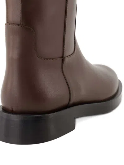 Valentino Leather Signature Vlogo Riding Boots 30 In Brown