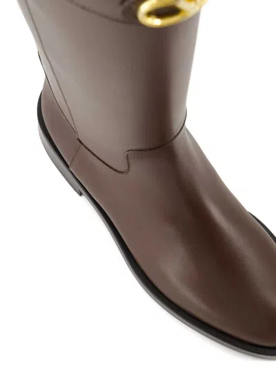 Valentino Leather Signature Vlogo Riding Boots 30 In Brown