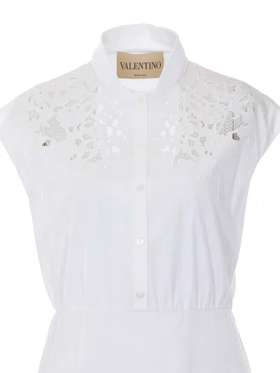 Valentino Broderie Anglaise-trimmed Cotton-poplin Midi Dress In White