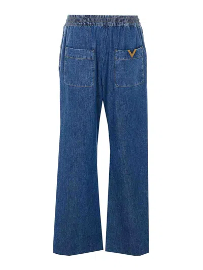 Valentino Solid Denim Pants In Blue