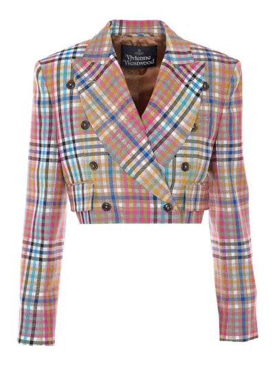 Vivienne Westwood Long Sleeve Cut Off Jacket Heather Check 44 Women In Multi