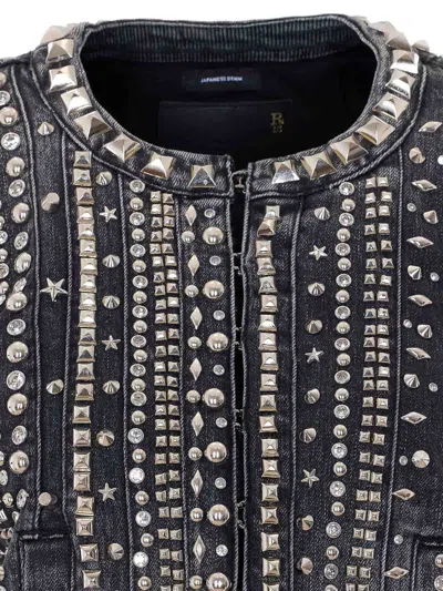 R13 Black Studded Hook Denim Jacket In Black