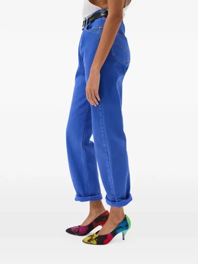 Versace Cotton Straight-leg Jeans With Medusa Accessory For Women In Blue