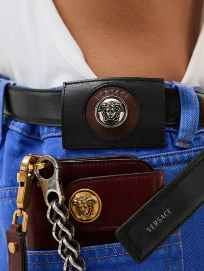 Versace Cotton Straight-leg Jeans With Medusa Accessory For Women In Blue