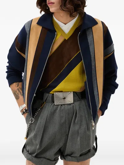Versace Striped Zip Jacket In Blue