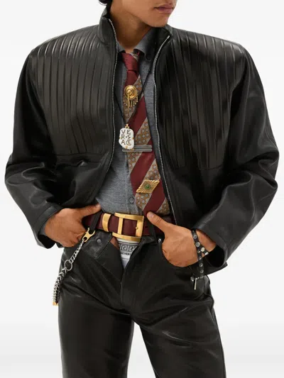 Versace Blouson En Cuir Effet Python In Black
