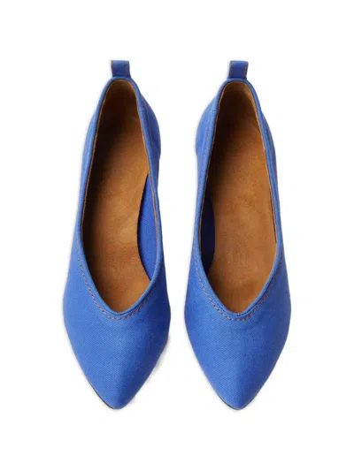 Versace Chic Medium Heeled Pointed Toe Pumps In Blue