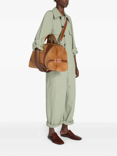 Dries Van Noten Leather-trimmed Suede Duffel Bag In Brown