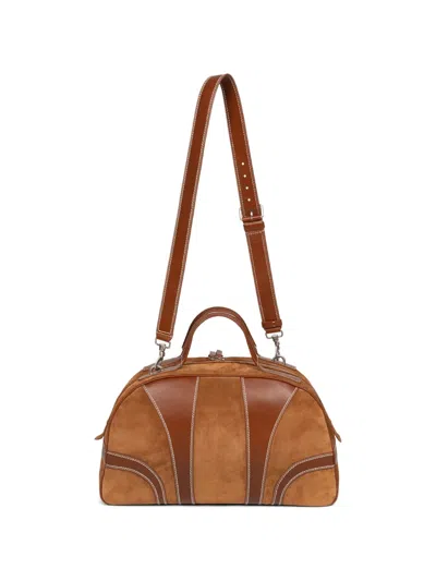 Dries Van Noten Leather-trimmed Suede Duffel Bag In Brown