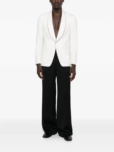 Lardini Piped Collar Blazer In Neutral