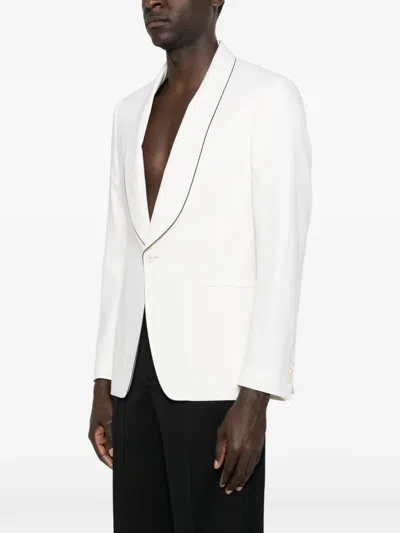 Lardini Piped Collar Blazer In Neutral