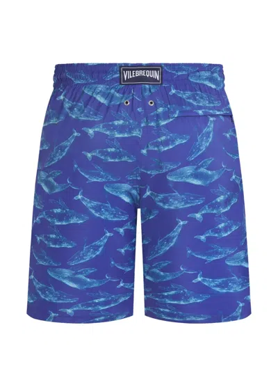 Vilebrequin Men Long Ultra-light And Packable Swim Shorts Sparkling Whales In Blue