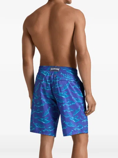 Vilebrequin Men Long Ultra-light And Packable Swim Shorts Sparkling Whales In Blue
