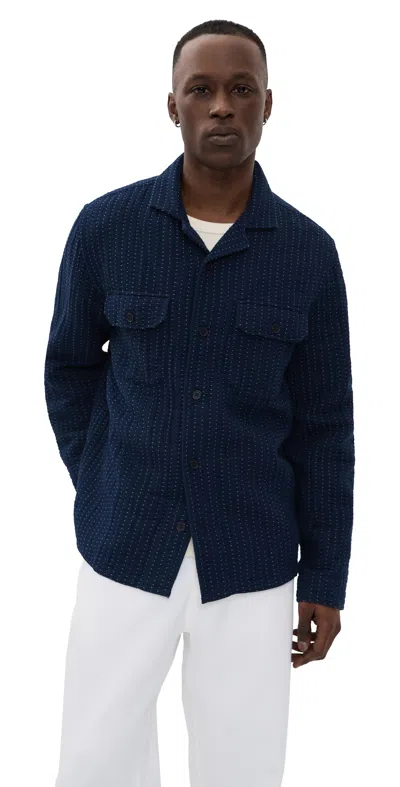 Billy Reid Pin Dot Dobby Two Pocket Overshirt Carbon Blue