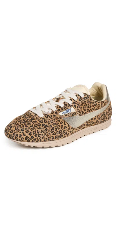 Autry Brushed Suede And Leather Sneakers With Jacquard Logo In Multi