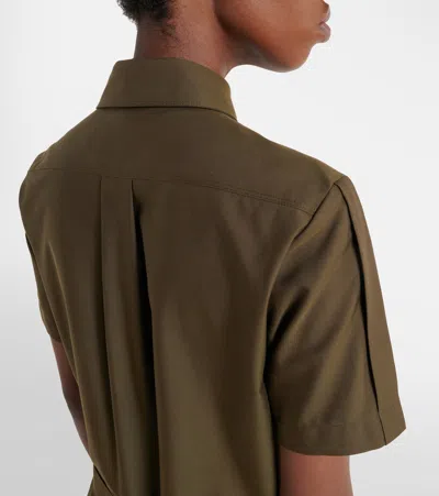 Loewe Womens Khaki Green Pleated Short-sleeve Cotton Blend Mini Dress